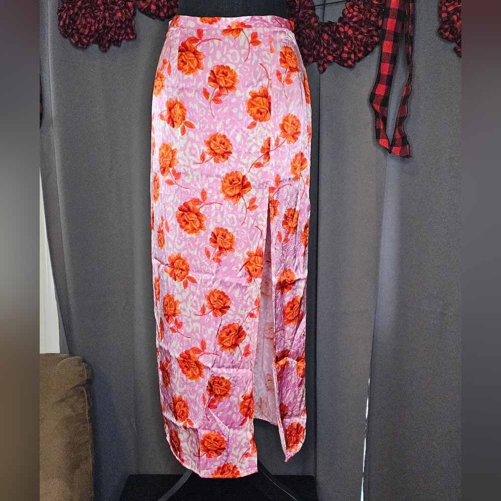 Topshop co-ord rose animal split midi skirt in Pink Size 6 - Picture 2 of 13